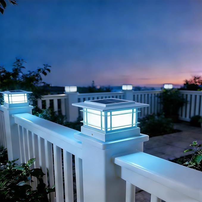 Dynaming 4x4 Solar Post Cap Lights Outdoor with 2 Color Modes, Fence Post Solar Lights White Shell Fit for Vinyl/Wooden Posts, High Brightness SMD LED Lighting Decor for Garden Deck Patio, 12 Pack