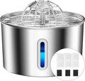 Cat Water Fountain Stainless Steel - 74oz/2.2L Automatic Large Pet Watering Bowl Dispenser for Indoor Dogs - Drinking Fountains with 3 Filter, Gifts for Cats and Kitty - Dog Waterer Bowls No Spill