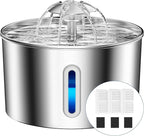 Cat Water Fountain Stainless Steel - 74oz/2.2L Automatic Large Pet Watering Bowl Dispenser for Indoor Dogs - Drinking Fountains with 3 Filter, Gifts for Cats and Kitty - Dog Waterer Bowls No Spill