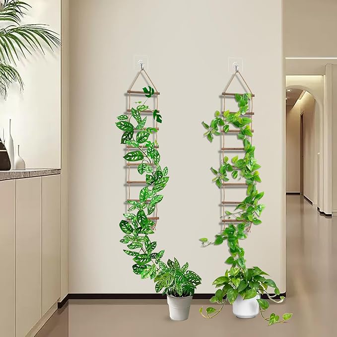 2 PCS Wooden Ladder Plant Trellis for Indoor & Outdoor Climbing Plants, Natural Wood Plant Climbing Support Ladder for Vines, Pothos, Ivy, Monstera (30 x 5.9 Inch)