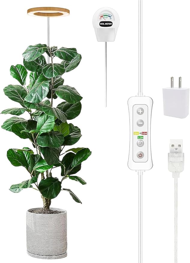 yadoker Plant Grow Light, LED Growing Light Full Spectrum for Indoor Plants, Paired with a Soil Tester,Height Adjustable, Automatic Timer, 5V Low Safe Voltage,Idea for Large Plant Light