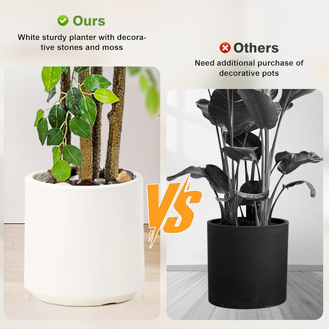 6FT Artificial Ficus Tree with White Planter and Pebbles,Faux Silk Tree with Lifelike Leaves and Realistic Trunk,Tall Fake Potted Plant for Home and Office Décor Indoor and Outdoor (6FT)