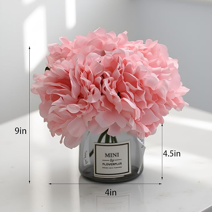 LADADA Faux Silk Peony Artificial Flowers for Vase, Ins Style Artificial Flower Glass Bottle Set ，Suitable for Living Room, Dining Table, Wedding, Hotel Banquet and Other Home Decoration
