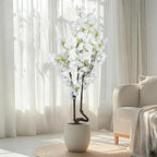 Faux White Cherry Blossom Tree 7ft(84in) Tall Artificial Plant Indoor Decor Handmade Natural Fake White Flower Tree for Wedding Realistic Cherry Plant in Pot for Home Living Room,Office,Outdoor Decor.