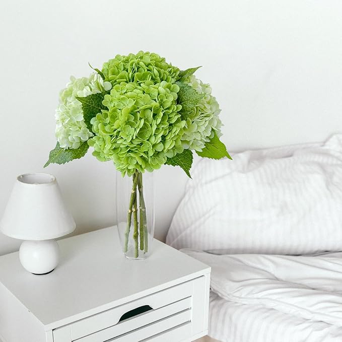 ZYTUYO 4 Pcs Real Touch Light Green Dark Green Hydrangeas Artificial Flower 21'' Realistic Faux Latex Hydrangeas Flower for Home Decor Kitchen Living Room Spring Table Wedding Xmas Arrangement