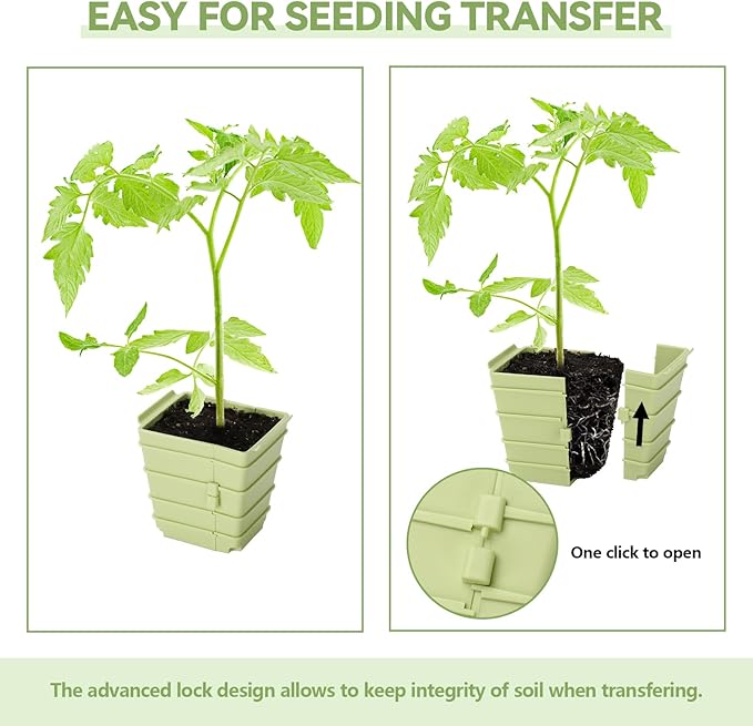 Side-Open Seed Starter Tray 8-Pack, 48 Cells Modular Design with Detachable Plant Cells, Extra-Large 2.36"x2.28" Cells, Reusable Seed Germination Kit for Indoor & Outdoor Gardening