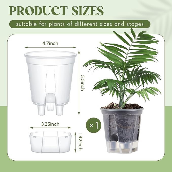 Wonderjune Self Watering Pots for Indoor Plants with Deep Reservoir and High Drainage Holes for Outdoor Plants and Flowers, Bare Root Planter (4.72'',Clear,1 Pcs)