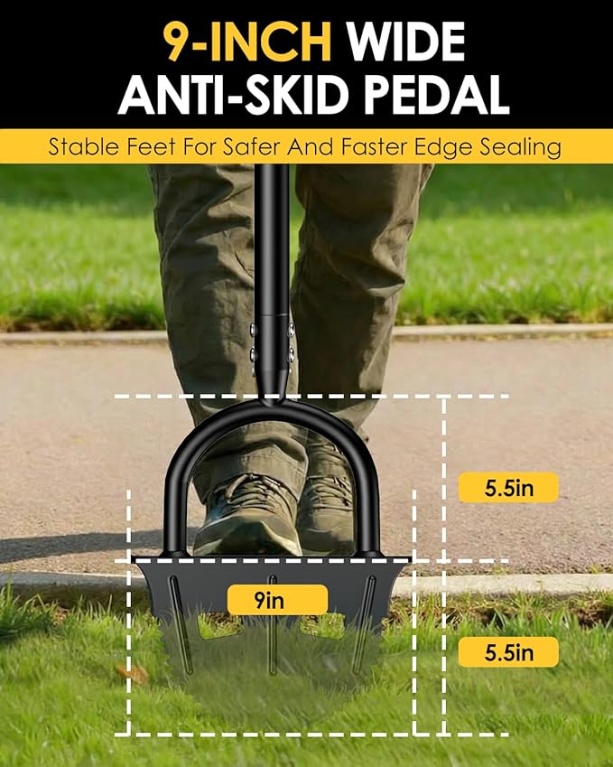 Luvenia Manual Edger Lawn Tool, 42-Inch Solid Steel Lawn Edger with 30 Sharp Serrated Teeth, 9-Inch Wide Non-Slip Foot Plate，Half Moon Edgers for Sidewalk Driveway Flower Bed Edging, Rust-Proof