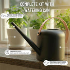 Indoor Garden Kit - Plant Pots with Drainage, Watering Can & Tools - Ideal Windowsill Planter Set - Modern Home & Kitchen Decor Gift - White