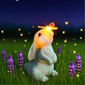 Solar Garden Statue Outdoor Decor Rabbit Figurines with LED Butterfly Lights, Bunny Statues Patio Ornament Decor for Lawn Balcony Yard, Gifts for Mum Grandmom on Birthday Mother's Day