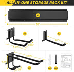 64 Inches Garage Storage, UUP Garage Organization Wall Mount Garden Tool Organizer, 620lbs Adjustable Metal Hooks, Yard Shed Rail Rack, Lawn Tool Holder for Hanging Rake Broom Mop Snowboard, Home Gift