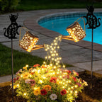 Solar Watering_Can with Light, 2 Pcs Outdoor Solar Cat Garden Decorative, Featuring Metal Cat Silhouette Stake, Gift for Women, Outdoor Waterproof, for Landscape, Lawn, Garden Path Decor