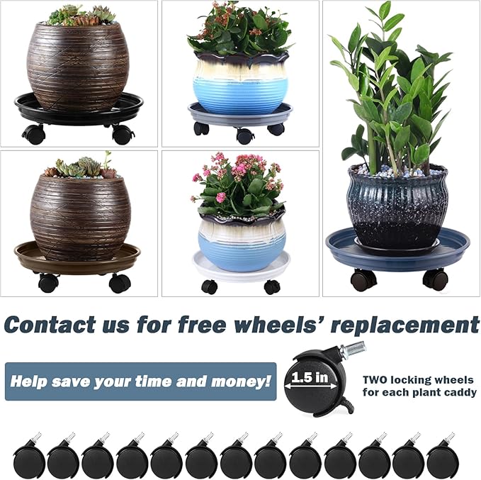 6 Packs Plant Caddy with Wheels 11.8" Plastic Rolling Plant Dolly Coasters Heavy-duty Wheeled Planter Mover Rollers Indoor Outdoor Wheeled Flower Pot Base Suacers with Casters, Black