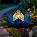 Huaxu Solar Lights Outdoor Garden Decoration Crackle Globe Glass Waterproof LED Metal Blue Lotus Flowers Gift for Mom,Women,Patio,Lawn,Walkway,Tabletop,Ground