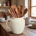 Potchen Rustic Kitchen Utensil Holder with Handle,7.48" H Ceramic Vintage Utensil Crock for Countertop, Farmhouse Kitchen Decoration Ceramic Pot for Spatulas Spoons Tongs(Novelty,Antique Cream)