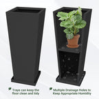 Metal Tall Planters 30inch Set of 2,Durable Taper Planter with Drainage Insert Shelve & Trays, Metal Outdoor Planter Box for Porch, Garden, Patio, Yard (Black)