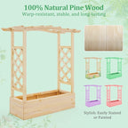 HAPPYGRILL Raised Garden Bed with Trellis, Wood Planter Box w/Hanging Roof, Drainage System, Elevated Garden Box for Climbing Vine, Outdoor Planter w/Trellis for Patio Balcony, 44" x 14" x 45"