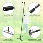 77'' Bow Rake Heavy Duty Garden Rake with Stainless Steel Handle,Tines Metal Head Rake Tool for Loosening Soil Gathering Leaf Leveling Lawn Farming Land Management Yarn Thatch Rake