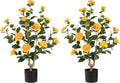 Artificial Camellia Tree 2 Pack - Realistic Camellia Plants in Pot with Orange Flowers, Lifelike Faux Greenery for Living Room, Patio, or Wedding, Orange