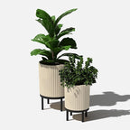 Veradek Demi Series Round Planter w/Stand for Porch/Patio | Durable Plastic-Stone Composite & Wooden Stand | Modern Décor for Tall Plants, Flowers