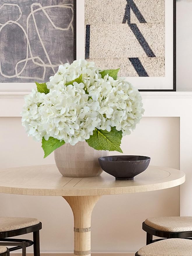 ZYTUYO 20 inches 4 Pcs Ivory White Real Touch Hydrangea Artificial Flowers Boho Lifelike Real Looking Latex Hydrangeas Flower with Long Stem for Home Decor Spring Table Centrepiece
