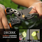 DECERK® 8.5" Professional Pruning Shears - Cuts 4X Easier with Ultra Sharp Japanese Steel Titanium Blade, Arthritis Friendly Garden Scissors & Plant Clippers, Effortlessly Prunes 3/4" Branches