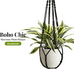LEWESU Macrame Plant Hanger Indoor Set of 2 with 4 Hooks, Indoor Outdoor Hanging Planter for Plants Holder with Decorative Wood Beads & No Tassels, Boho Home Decor, 35 Inch Black (Pots Not Included)