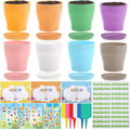 30 Pack Garden Paper Pot Craft Kit, Durable Resin Garden Pot with Tray Drainage Holes Adhesive Stickers Certificate of Award with Tag, Flower Plant Spring Craft for Classroom Home DIY Flower Planting