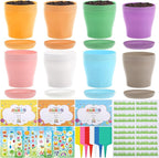 30 Pack Garden Paper Pot Craft Kit, Durable Resin Garden Pot with Tray Drainage Holes Adhesive Stickers Certificate of Award with Tag, Flower Plant Spring Craft for Classroom Home DIY Flower Planting