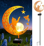 ZNYCYE Solar Garden Decor Outdoor Statue, Moon Fairy Garden Figurines with Cat Design for Mom Women Grandma Solar Stake Lights for Patio, Yard, Lawn, Pathway (Warm White)