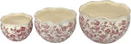 Galt International Ceramic Plant Pots Set of 3 Rustic Vintage Farmhouse Cream Crackle Glaze (11"/ 9.6"/ 7") Garden Indoor Outdoor Flower Planter w/Drainage Hole (Vintage Red)