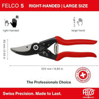 Felco F5 Pruning Shears – 8.9" All Steel Large Swiss-Made Garden Clippers| Hand Pruners for Garden & Landscape | Garden Tool Cutter with Precision Bypass Blade, Forged Aluminum Body, Replaceable Parts
