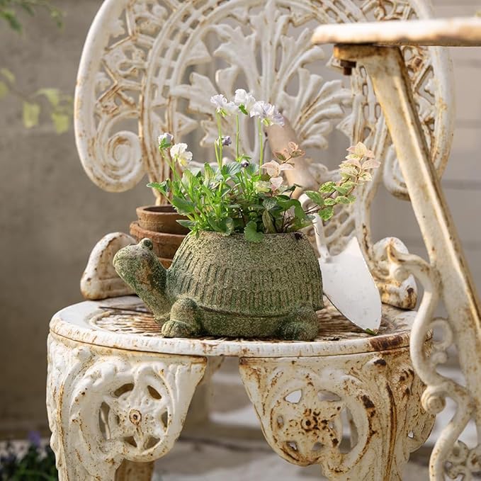 Vintage Cement Animal Planter Pots,Cement Succulent Planter,Indoor & Outdoor Garden Decor Rustic Shabby Flower Plants for Home,Patio,Balcony(Green Turtle)