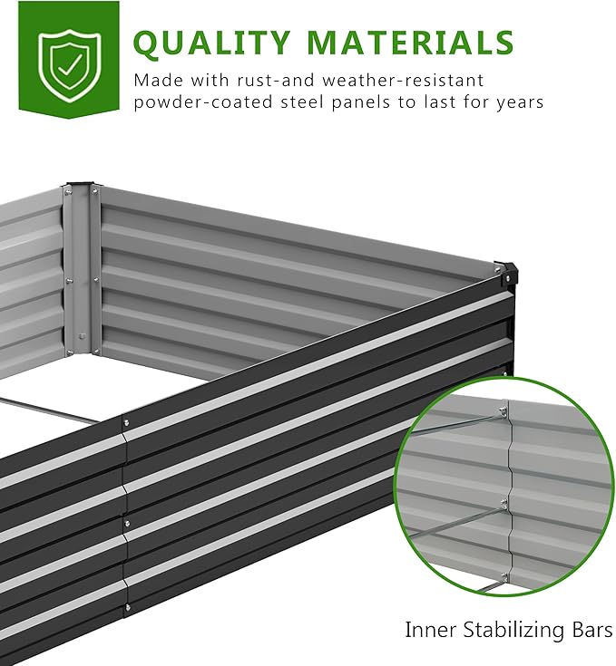 2PCS 10x3x1ft Galvanized Raised Garden Bed,Outdoor Planter Box Metal Patio Kit Planting Bed for Vegetables Flowers Herb,Black
