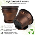 Plant Planters Pots Set of 4 Pack 13 Inch，Large Plastic Flower Pot For Indoor Plants With Drainage Holes & Trays, Resin Decorative Container Sets With Saucer For House Outdoor Garden Plant Copper