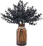 Coferset Black Eucalyptus Stems in Glass Vase with Faux Water for Halloween Decorations, 14" Eucalyptus Fake Plants for Home Bathroom Office Kitchen Farmhouse Shelf Centerpiece Coffee Table Decor