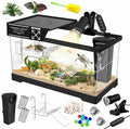 GOZILLA Aquatic Turtle Tank Kit+Lamp+Filter, Upgrade PC Turtle Tank Starter Kit with Adjustable Lamp & Filter,Reptile Habitat with Lid,Hanging Platform for Small Reptiles.(15.75×7.9×9''/Black Kit)