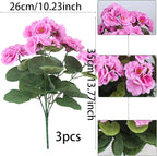 CITYES 3 Pcs Artificial Geraniums Flowers Silk Geraniums for Outdoors UV Resistant Purple Pink Artificial Geranium Bush Faux Flowers Plant Geraniums for Garden Home Decor Patio Vase Table Centerpiece