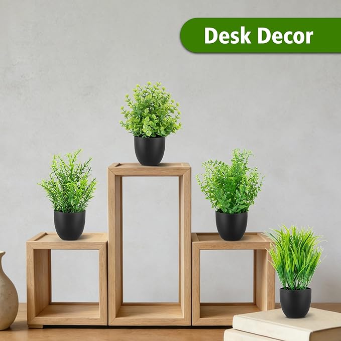 4 Pack Fake Desk Plants Small Faux Plants Mini Potted Artificial Plants for Table Bathroom Home Room Kitchen Shelf Office Decor