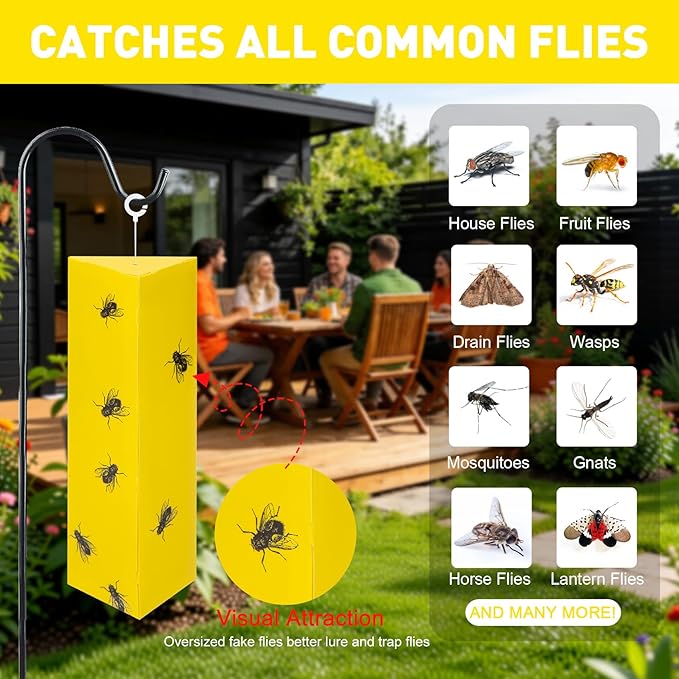 12 Pack Sticky Fly Traps, Fly Traps Outdoor/Indoor, Fly Stick, Fruit Fly Trap, Flying Insect Catcher Gnat Trap Killer for Flying Plant Insect Such as Mosquitos, Aphids, Leafminers, Fungus Gnats