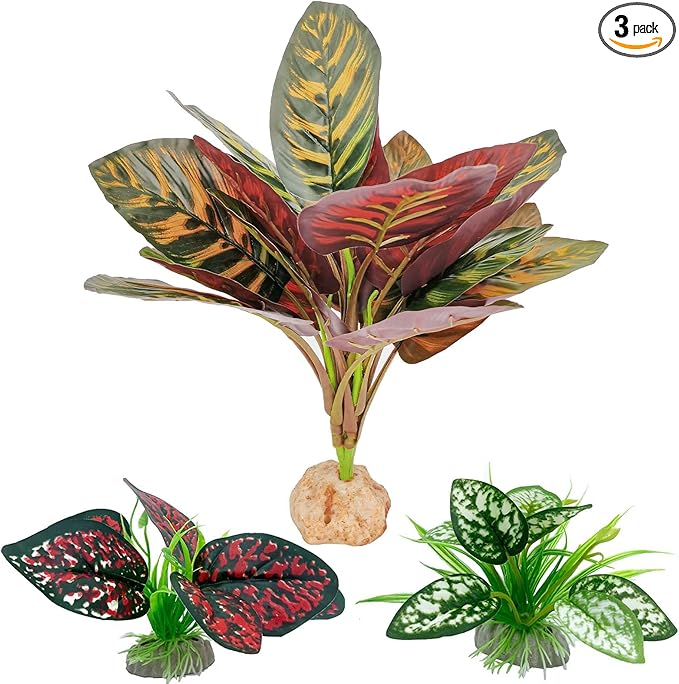Moonorange Reptile Artificial Plants, Terrarium Plants Decorations Supplies, Aquarium Fish Tank Plant, Amphibian Habitat Hideout Tank Accessories(L Set-3pcs/D)