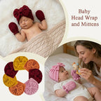 Newborn Baby Girl Hats Mittens Set Cotton Hospital Bow Hat Beanies Caps Gloves for New Born Girls 0-6 Months
