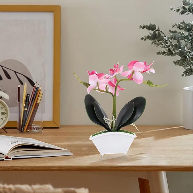 POPETPOP Artificial Potted Orchid Plant Miniature Faux Butterfly Orchid for Home Decor Wedding and Photography and Design Elegant