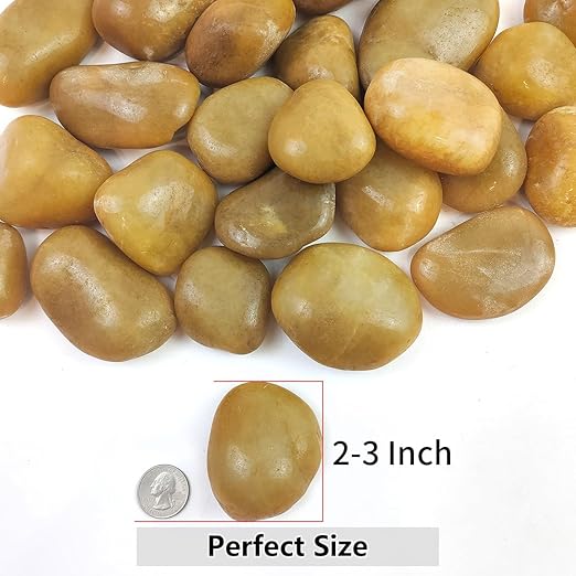 YISZM Rocks for Plant 5lbs, Yellow River Rocks 2-3 Inch Natural Pebbles for Indoor Plants, High Polished Decorative Stones Vase Filler Fish Tank Aquariums Landscaping Garden