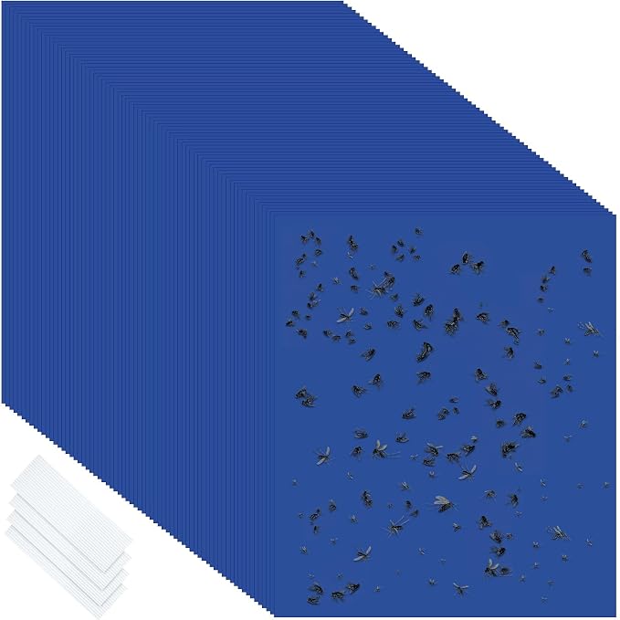 Qualirey 100 Pcs 6x8 Inch Blue Sticky Traps for Thrips Double Sided Sticky Trap for Gnats Plant,Pest Control for Fungus Gnats, Thrips, Whiteflies – Bulk Pack with Twist Ties