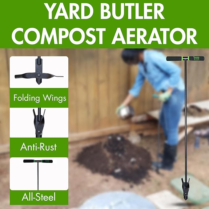 Yard Butler ICA-36 Compost Aerator - Lawn Care Tool for Aerating - Long-Handled - Power-Coated Steel Construction - Comfortable Cushioned Handles Garden Tool - Easy to Use