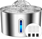 Cat Water Fountain Stainless Steel - 108oz/3.2L Automatic Large Pet Watering Bowl Dispenser for Indoor Cats - Drinking Fountains with 3 Filter for Dogs and Kitty - Outdoor Dog Waterer Bowls No Spill