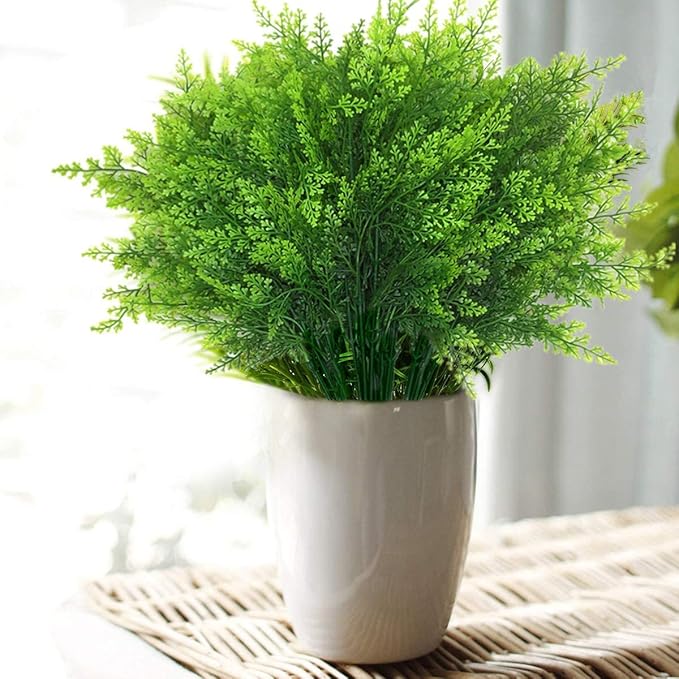 CATTREE Artificial Fern Shrubs, Plastic Boston Leaves Bushes Green Grass Fake Plants for Indoor Outdoor Garden Verandah Kitchen Office Party Table Centerpieces Wedding Christmas Decoration - 4 Pack