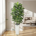 Artificial Dracaena Tree：7FT Faux Silk Tropical Yucca Floor Trees Realistic Fake Green Plant with Natural Wood Trunk & Lifelike Leaves for Home Office Decor Indoor & Outdoor (7FT,1-Pack,White)
