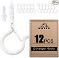 ADIIL 12 PCS Q Hanger Hooks with Safety Buckle, Windproof Screw Hooks for Hanging Outdoor String Lights, Plants, Christmas Patio Lights, 2.2 Inches, White